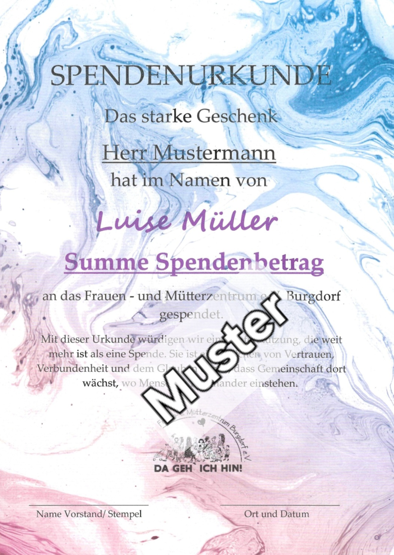 Individuelle Spenden-Urkunden Individuelle Spenden-Urkunden